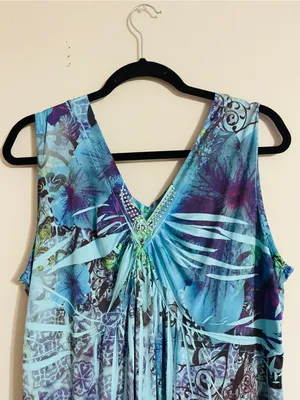 Style & Co. Y2K Vintage Boho Embellished Empire Waist Midi Dress XL Liquid Knit thumbnail 3