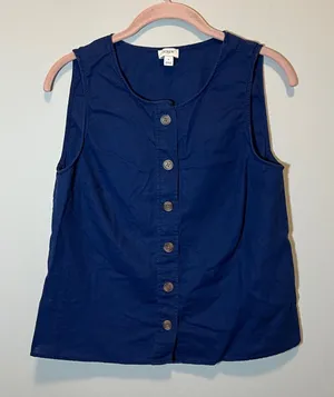 J. Crew Navy Blue Linen Cotton Blend Button Front Sleeveless Top Small thumbnail 1