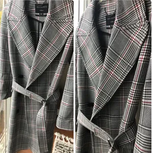 All Saints Tyla Check Plaid Wool Blend Belted Long Trench Coat thumbnail 14