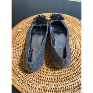 Calvin Klein Metallic Gunmetal Pebbled Ballet Flats Beaded Pom Pom Size 7.5 thumbnail 3