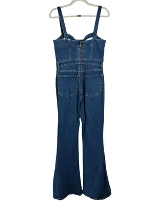 7 For All Mankind Beauty Denim Mega Flare Jumpsuit in Diana Blue Size M thumbnail 5