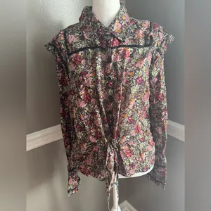 NWT Free People Daybreak Floral Print‎ Long Sleeve Shirt Ruffle Details Large thumbnail 4