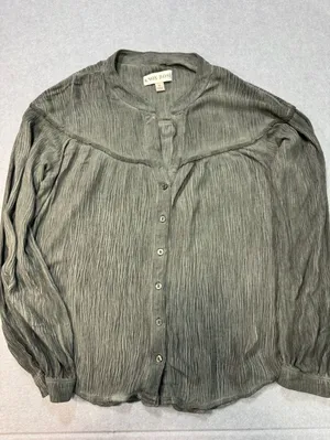 Knox Rose Women's Olive Green Crinkled Long Sleeve Button Down Blouse Size M thumbnail 1
