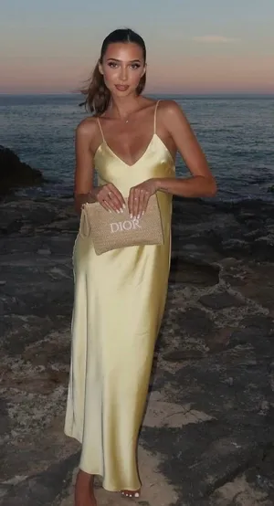 Zara maxi dress flowy butter yellow satin effect wedding evening party thumbnail 1
