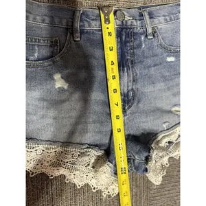 Free People Jean Shorts Denim Lace Hem Size 29 Distressed Festival Boho Country thumbnail 6