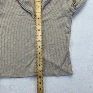Reformation Tan Ribbed Knit Button Front‎ Cardigan Collared Long Sleeve XS thumbnail 5