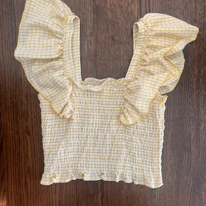 Anthro Smocked Ruffle Sleeve Crop Top - Yellow thumbnail 1