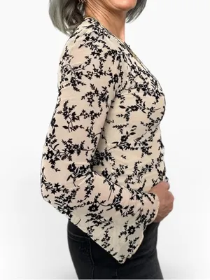 Ava Lane Beige and Black boho chic floral mesh layering top size Large thumbnail 14