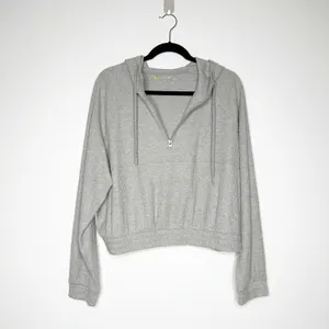 NEW Zella Half Zip Ribbed Hoodie Women's Elastic Waist Light Gray Size Large thumbnail 3