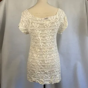 Ivory Crochet Lace Beach Cover Up Dress Cream Size Medium Summer‎ Boho thumbnail 4