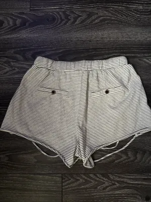 POL Women's Striped Drawstring Athletic Shorts in White & Navy thumbnail 2