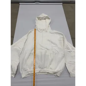 White Quarter Zip Hoodie Oversized Cotton Blend Fleece Sweatshirt size L thumbnail 2
