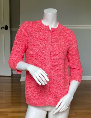 Boden Textured Knit Cardigan Sweater Women’s Size Small Bright Coral Pink Button Front thumbnail 1
