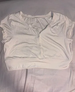 Aerie Cream Button-Up Crop Top thumbnail 1