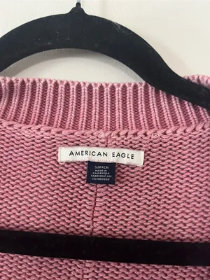 American Eagle Pink V Neck Knit Oversized Sweater Small Relaxed Cozy Coastal thumbnail 2