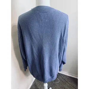 Aerie Oversized Waffle Knit Crewneck Sweatshirt Blue Gray sz M thermal thumbnail 3