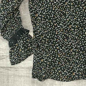 LOFT Long Sleeve Mini Print Blouse Womens M Ruffle Cuff Black Floral Flowy thumbnail 4