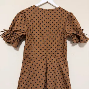 Petal & Pup Polka Dot Midi Dress Womens Large Brown Pinup Retro Brown‎ Black thumbnail 4