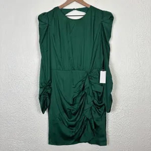 ASTR The Label Green Ruched Satin Long Sleeve Mini Dress Size XL NWT thumbnail 3