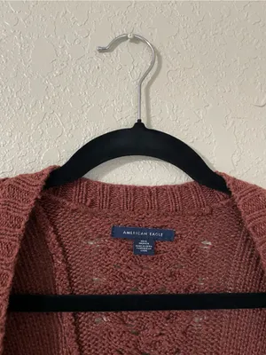 American Eagle Fringe Cable Knit Open Front Cardigan Rust Size XS/S Oversized thumbnail 3