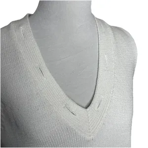 Ann Taylor Sweater Vest White Cable Knit V-Neck Pullover Layering Size Medium thumbnail 2