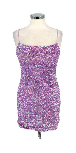 Thirty Thirty Lilac Iridescent Sequin Bodycon Mini Dress Size Medium Party Night thumbnail 1
