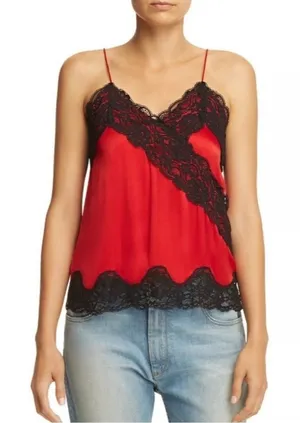 Alice +‎ Olivia Dorine Mock-Wrap Lace-Trim Silk Camisole Top size M thumbnail 1