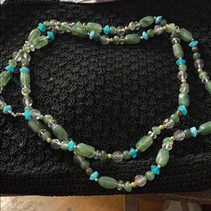 Vintage Green and Blue Beaded Necklace thumbnail 1