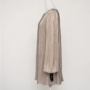 Betsy & Adam - Gold‎ Metallic Pleated Long-Sleeve Mini Dress thumbnail 6