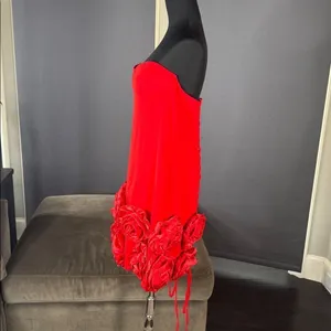 Women’s Red Bodycon Flower Dress Corset Style Back Size L NWOT thumbnail 6