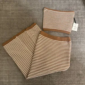 Freshman 1996 Brown Ivory Crochet Knit Striped Maxi Skirt Tube Top Set XS/S thumbnail 1