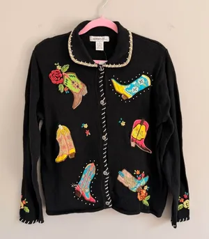 Vintage Black Arriviste Cowboy Boot Button Up Sweater thumbnail 1