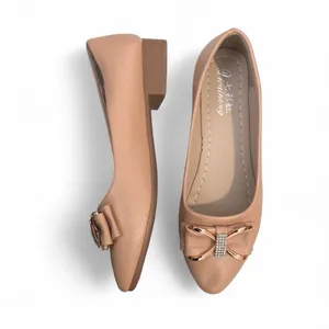 NEW Coquette Romantic Dainty Fairy Blush Pink Faux Leather Rhinestone Bow Ballet Flats Ballerina Kitten Heels Size 38 - Measurement in pics New no tags thumbnail 2