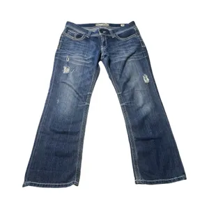 BKE Sabrina Bootcut Jeans Womens 31 Medium Wash Distressed Thick Stitch Low Rise thumbnail 1
