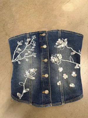 OW Collection Nova Embellished Denim Matching Set Blue Womens Size 36 Small thumbnail 4