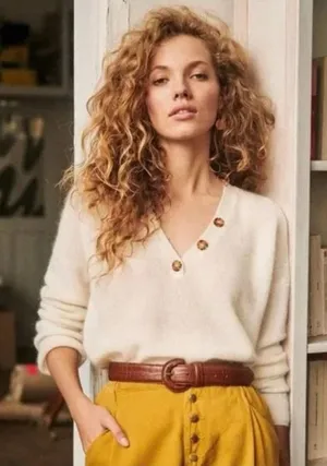 Sezane Willy Mohair Alpaca Henley Sweater Ecru Cream‎ Button Detail XS thumbnail 1
