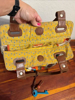 FOSSIL Key-Per Coated Canvas Tote Shoulder Bag Purse City Birds Vacation Cottage thumbnail 6