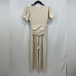 Susana‎ Monaco V Neck Jumpsuit Size Small Beige (Almond) Wide Leg Ruched Stretch thumbnail 4