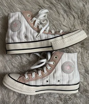 Converse White and Light Pink Women’s Chuck Striped High Top Sneakers Size 5.5US thumbnail 1