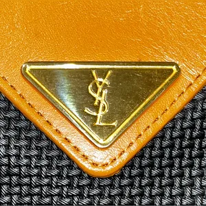 YVES SAINT LAURENT Vintage Leather-Trim Woven Boston Bag thumbnail 4