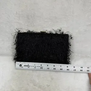 Urban Expressions Black Fringed Eyelash Clutch Gold Chain Crossbody Bag NEW thumbnail 2