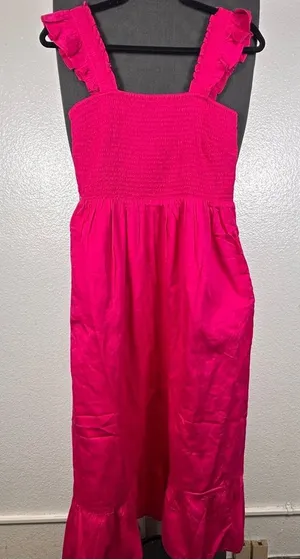 The Drop | Elegant‎ Pink Midi Dress with Ruffle Straps thumbnail 1