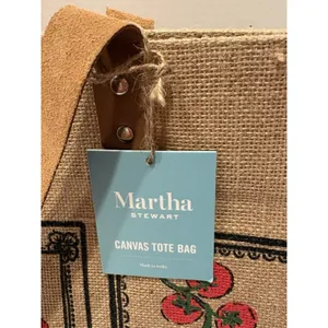 Martha Stewart Canvas Tomato Seeds Tote Bag. Styled like a rustic jute thumbnail 3