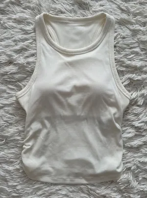 Outdoor Voices Ribbed Racerback Tank XS White Ruched Sides Removable Pads NWOT thumbnail 1