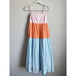 J.Crew Sunset Colorblock Tiered Maxi Sundress Coastal Boho‎ Summer Poplin Size 4 thumbnail 7