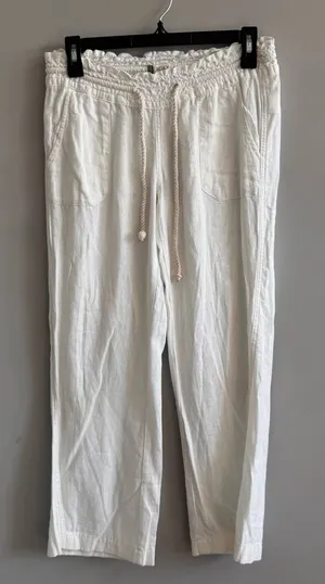 Roxy Womens XS White Linen Look Drawstring Pants Smocked Waist Beach Coastal thumbnail 1