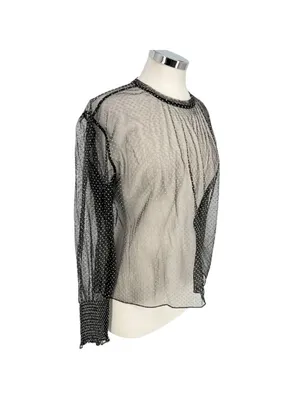 Zara Goth Romantic Sheer Black Polka Dot Long Sleeve Blouse Size Medium thumbnail 3