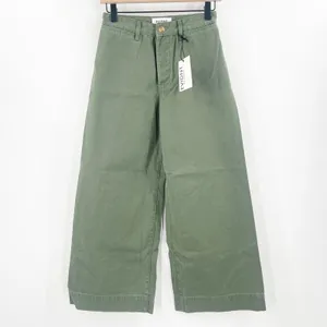 EVIDNT Pants Size 25 Cropped Chino Wide Leg High Waist NWT Green 100% Cotton thumbnail 2