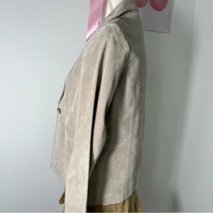 American Vintage Vintage 90s Cream Beige Genuine Leather Suede Button‎ Blazer Coat Womens Medium thumbnail 4