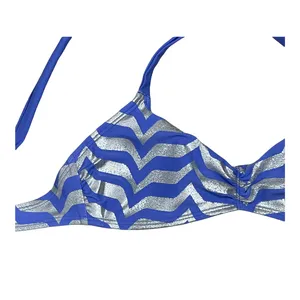 Aerie Womens Swimwear Bikini Top Size Small‎ Blue Silver Striped Swim thumbnail 3